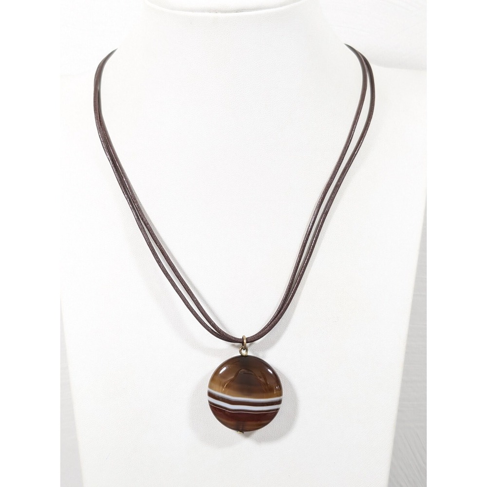 Athens Protasis Brown Agate Stone Carnelian Round‎ Pendant Leather Cord Western